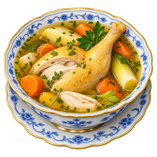 Alt-Wiener Suppenhuhn (Old Vienna-Style Chicken Soup) sticker illustration