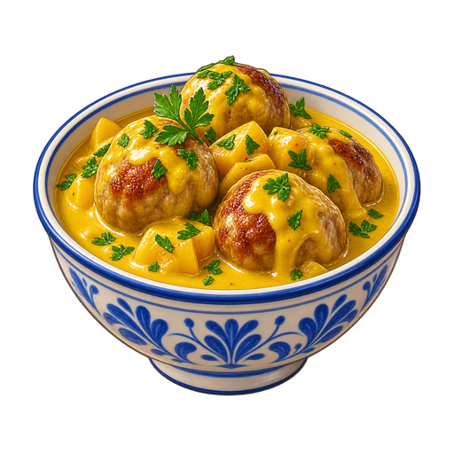 Boller i karry (Meatballs in curry sauce) sticker illustration