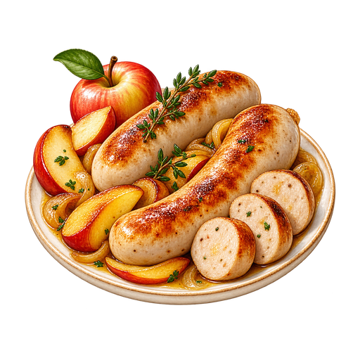 Boudin blanc aux pommes (White sausage with apples) sticker illustration