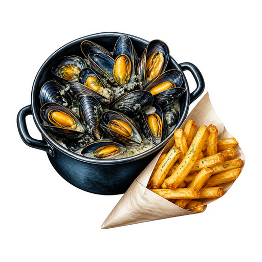 Mussels and Fries sticker illustration