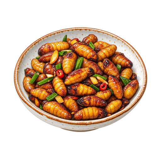 Fried bee pupa with rice wine sticker illustration