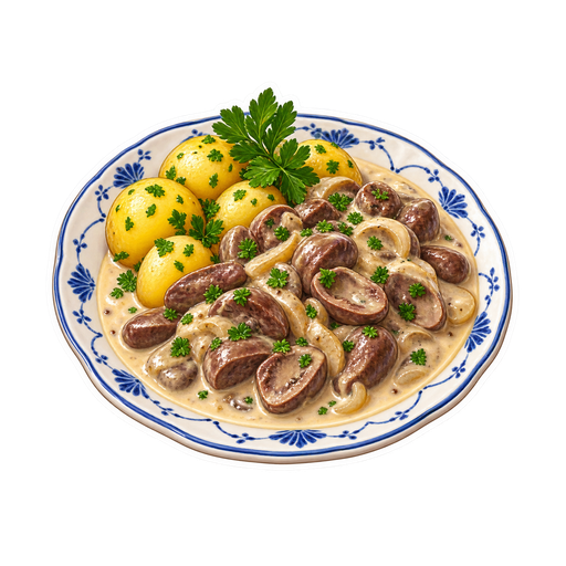 Hjerter i flødesovs (Hearts in cream sauce) sticker illustration
