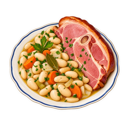 Jambon aux mogettes (Ham with white bean stew) sticker illustration