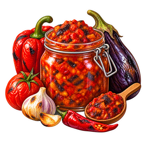 Roast Pepper and Aubergine Relish sticker illustration