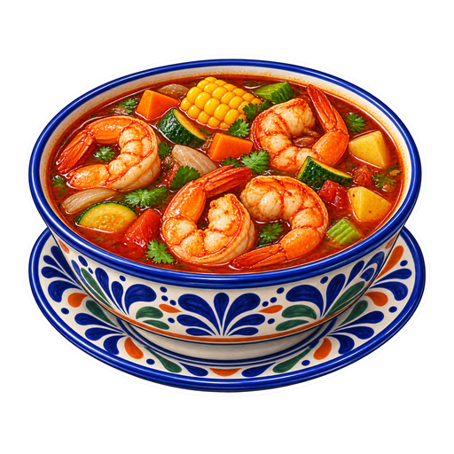 Caldo de camarón sticker illustration