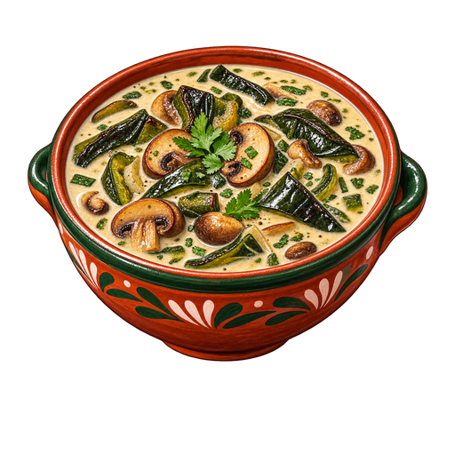 Sopa de hongos y poblano sticker illustration