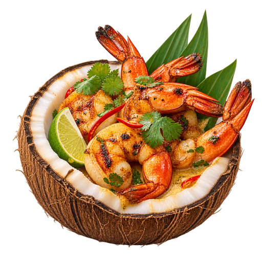 Prawns in Coconut Shells sticker illustration
