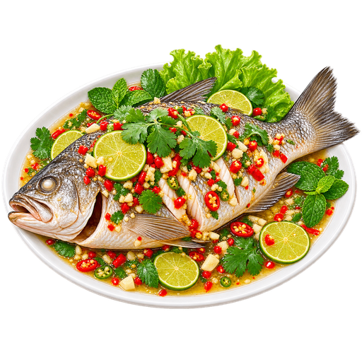 Pla neung manao (Steamed Fish with Lime Garlic Sauce) sticker illustration