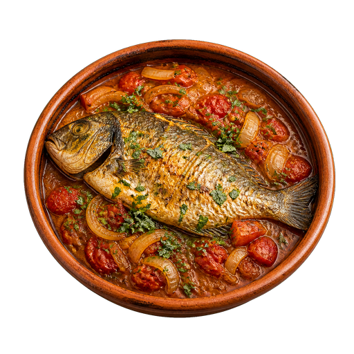 Fish in Onion and Tomato sticker illustration