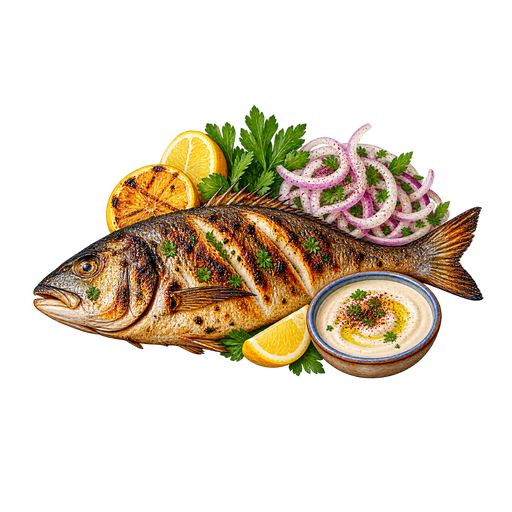 Grilled Sea Fish sticker illustration
