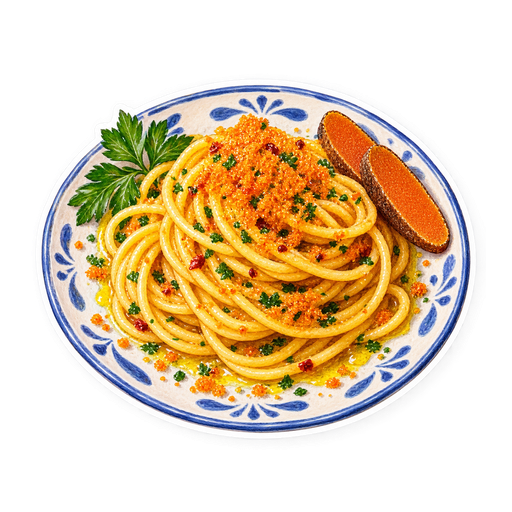 Spaghetti con la bottarga sticker illustration