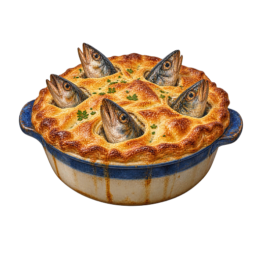 Stargazy pie sticker illustration