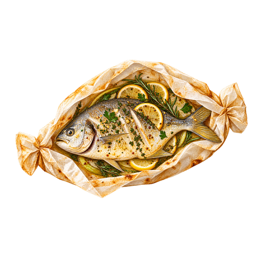 Pompano en papillote sticker illustration